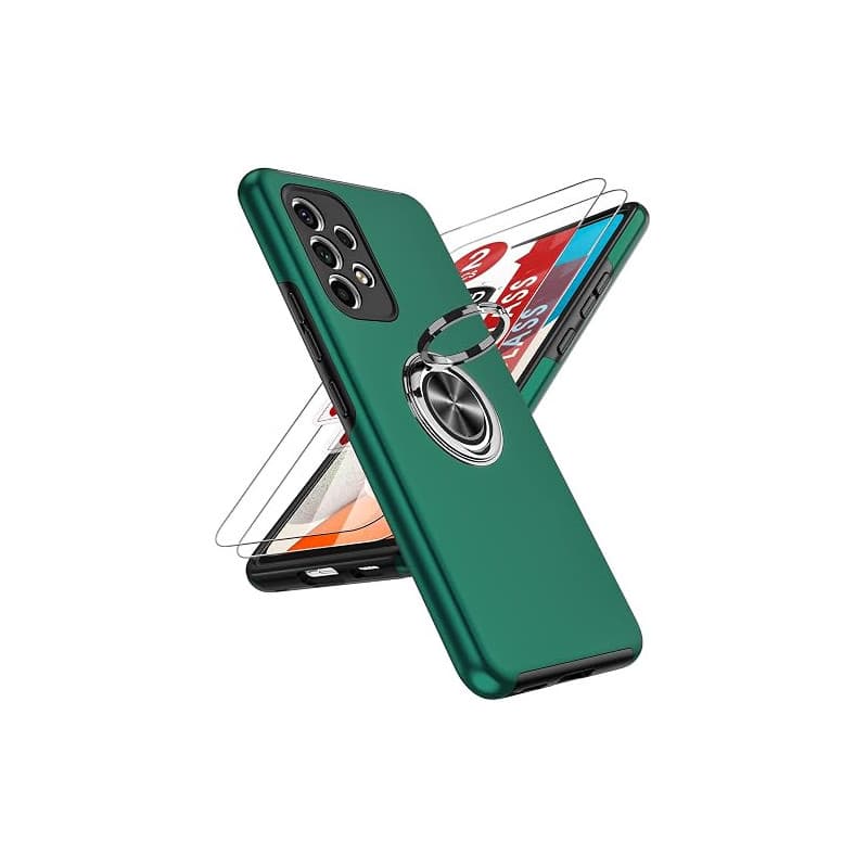 LeYi Coque pour Samsung Galaxy A53 5G avec 2 Verre Trempé Vitre Protection et Anneau Telephone Invisible, Militaire PC et TPU Si