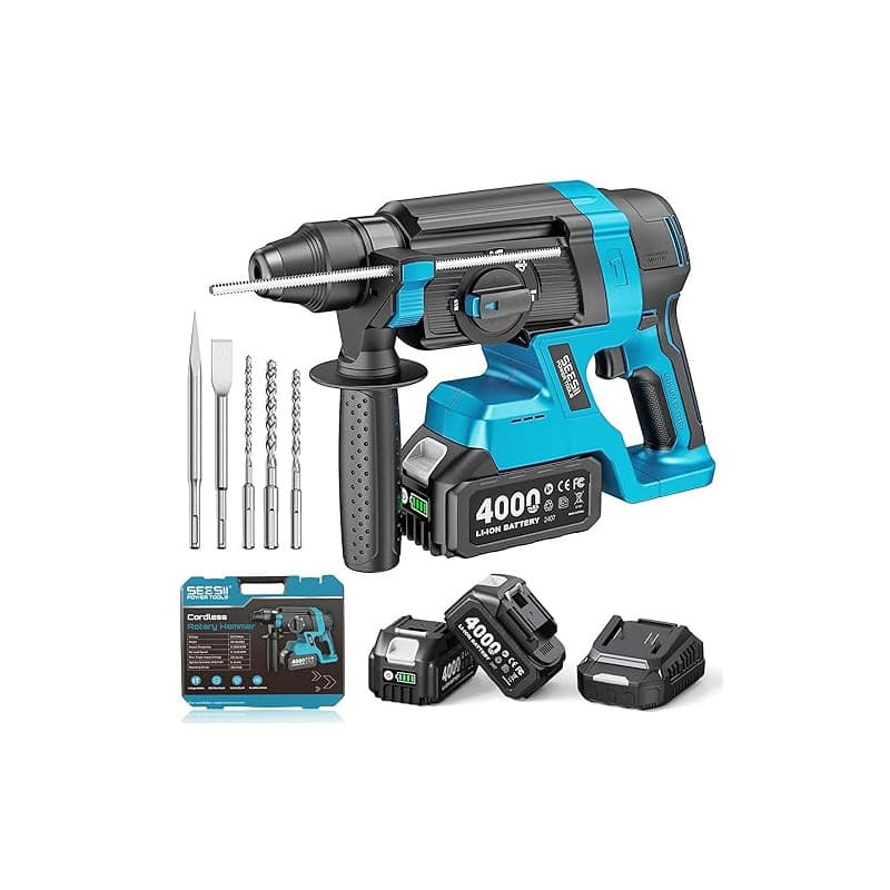 SEESII 2,8J Marteau Perforateur Sans Fil, SDS Plus, Moteur Brushless, 4 en 1 avec 2 Batteries 4.0Ah (Compatible avec les batteri