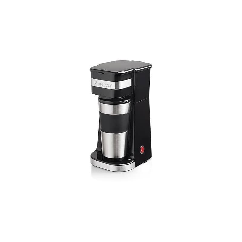 Bestron Cafetière avec tasse isotherme pour café filtre moulu, Machine à café 2 pour grandes tasses, idéal pour le camping, prép