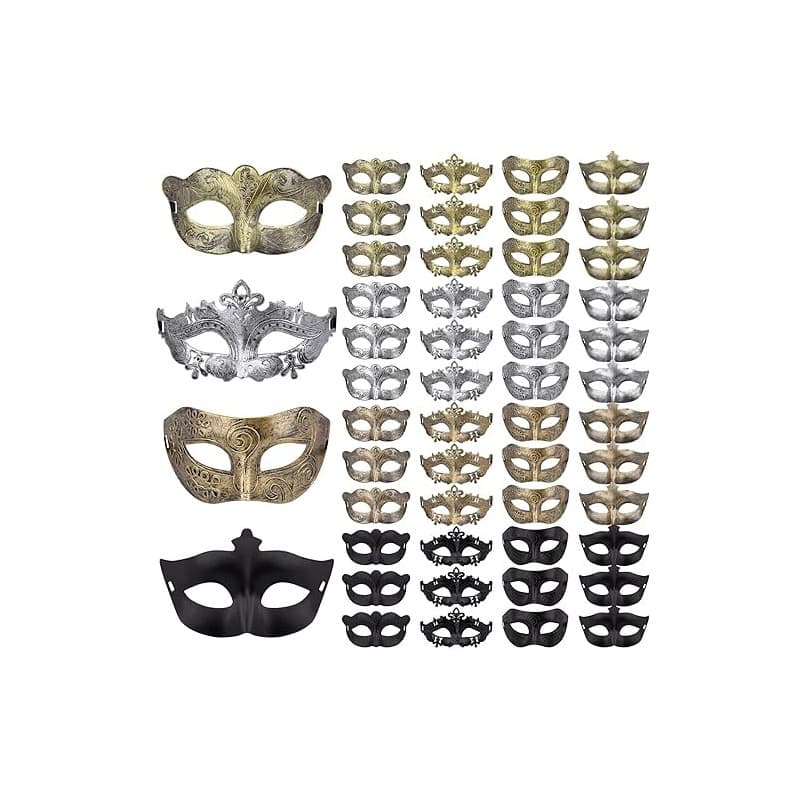 FEQO 48 Piezas Máscara Mascarada Venecianas Hombres Mujeres Máscara Vintage Mascarada Antique Mascaras Media Cara Máscara para C