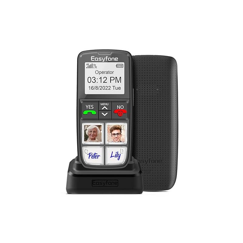 Easyfone T6 4G Téléphone Portable Senior Débloqué Le Plus Simple | 4 Grandes Touches d'image | Bouton SOS | Station de Charge |