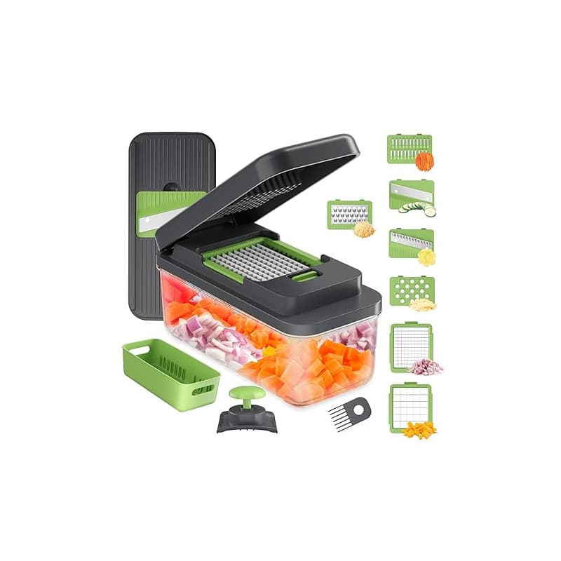 Ibergrif M524-7 Coupe-Légumes Multifonctions 8 en 1, Mandoline de Cuisine Professionnelle, Vegetable Chopper avec Bac Collecteur