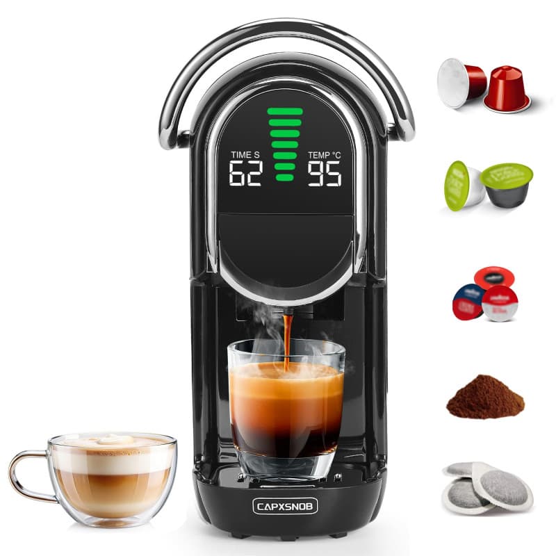 Magician1 Machine à café Capsules pour Nespresso, Dolce Gusto, Lavazza A Modo Mio, Dosettes ESE 44mm et Café Moulu, Température