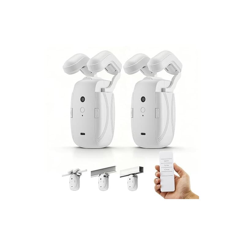 Eirolace 2 Pièces Ouvre-Rideau Automatique, Rideau Electrique Interieur 3 in 1 - Robot de Rideau Électrique avec Télécommande, M