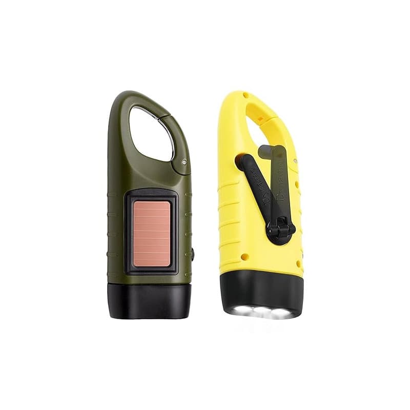Sporgo Lampe de poche à manivelle LED rechargeable : 2 pièces lampes de poche solaires dynamo avec mousqueton, mini lampe de poc