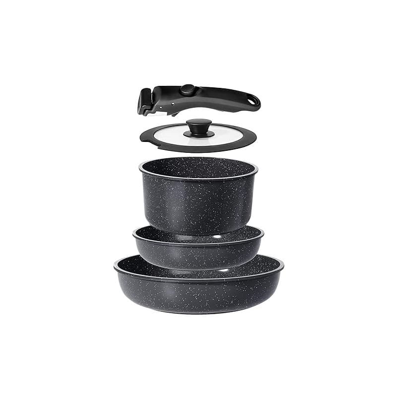 GiPP Set de Casseroles et Poêles en Céramique Antiadhésif, Poignées Détachable adaptée au camping, Sans Produits Toxiques, Compa
