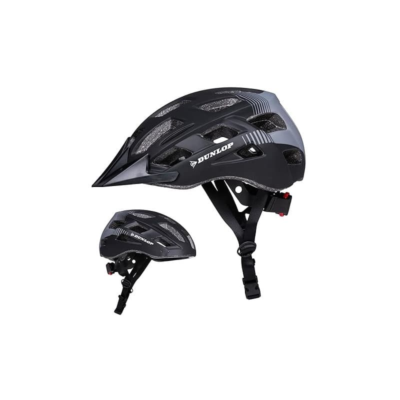 Dunlop Casque avec Lumière pour Vélo - Réglable de 55 à 58 CM - pour Femmes et Hommes - avec Éclairage LED 3 Modes - Noir