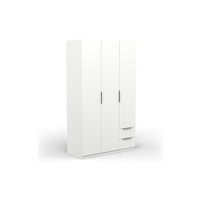 Armoire Dressing avec Penderie Moderne 3 Portes 2 Tiroirs 4 Niches – Coloris Blanc Mat - 119,4 x 51,1 x 203 cm