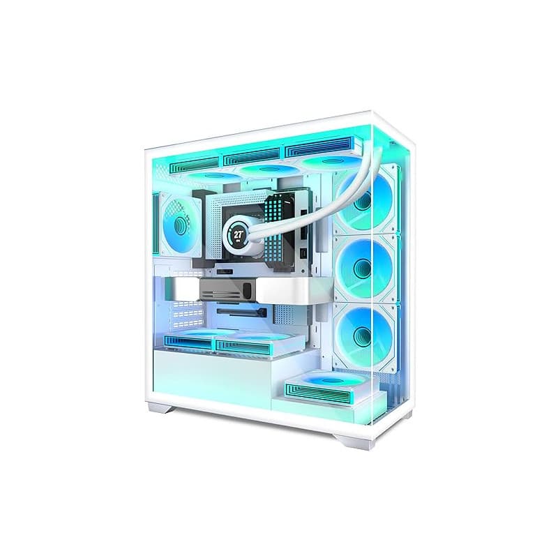 ANSAITE Boîtier PC ATX 7 Ventilateurs PWM ARGB pré-installés, Boîtier PC Gaming Mid-Tower, Boîtier Informatique panoramique en V