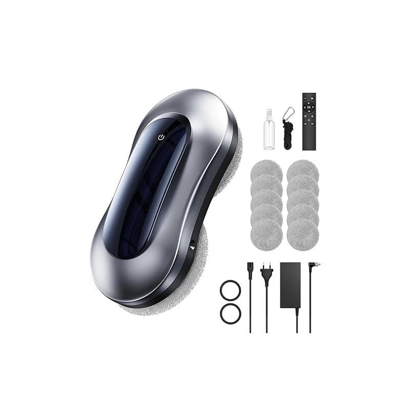 Robot Nettoyeur de Vitre, 6000Pa Robot Laveur de Vitre Automatique avec Double Pulvérisation d'eau, 3 Modes de Nettoyage, Systèm