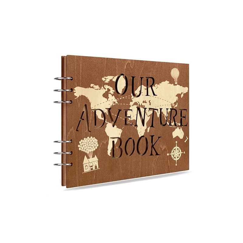 Creawoo Album photo de scrapbooking en bois Our Adventure Book, fait à la main pour couples, album photo mémoire pour anniversai