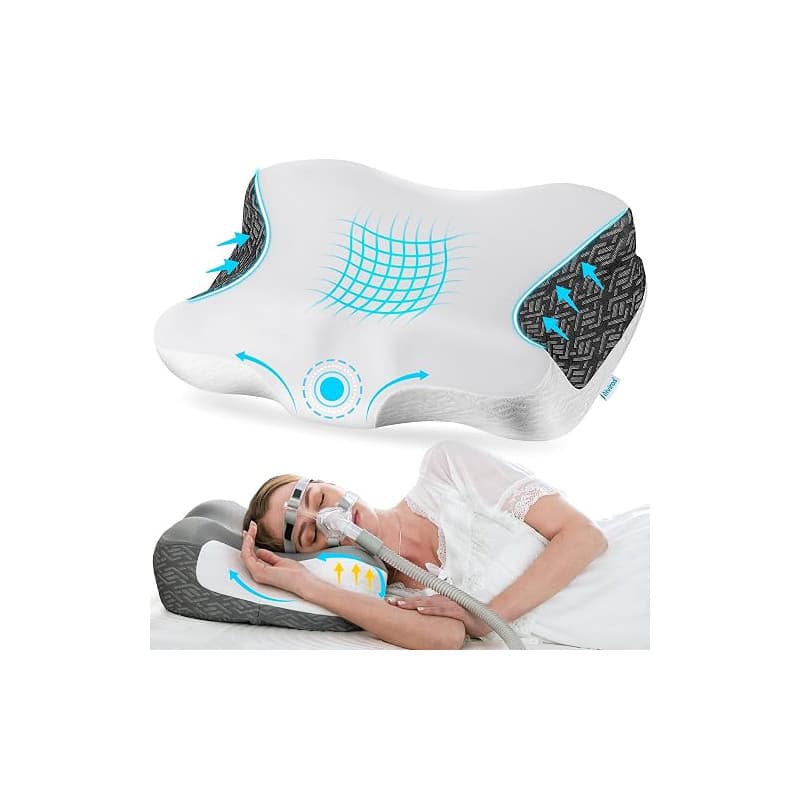 Elviros Oreiller CPAP en Mousse à Mémoire de Forme Hauteur et Fermeté Réglables, Adapté Divers Masques CPAP, Réduit Pression Et