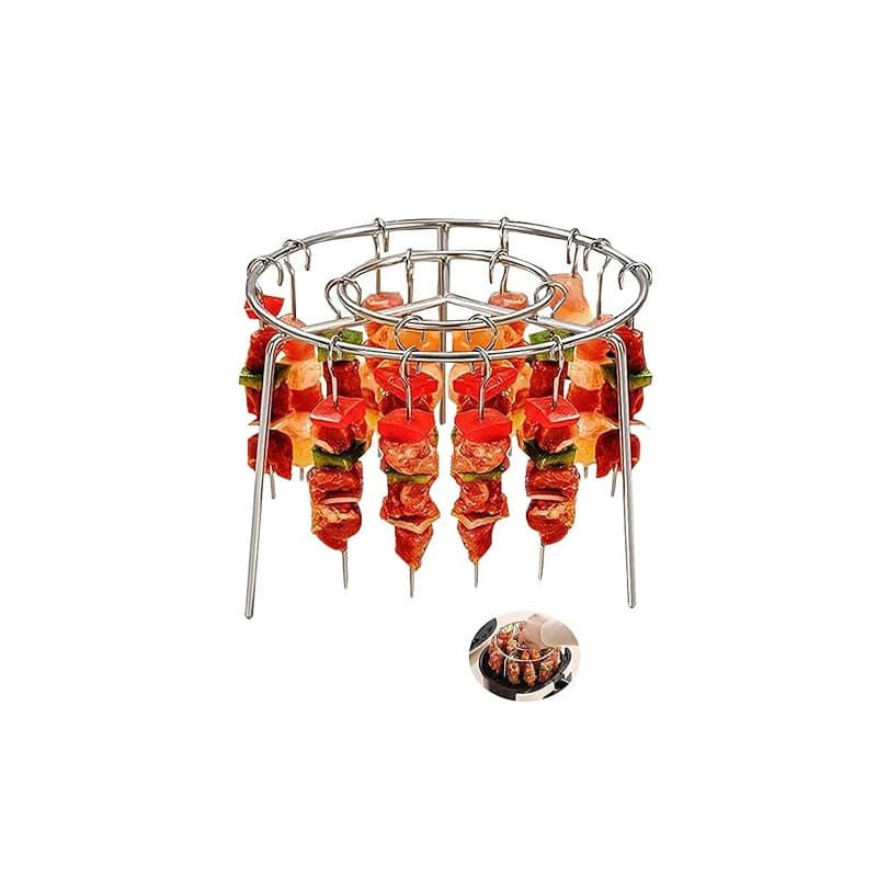 Accessoire Air Fryer, Set de Brochettes Barbecue en Acier Inoxydable - 24 Brochettes + Grille Ronde | Accessoires Compatibles Pl