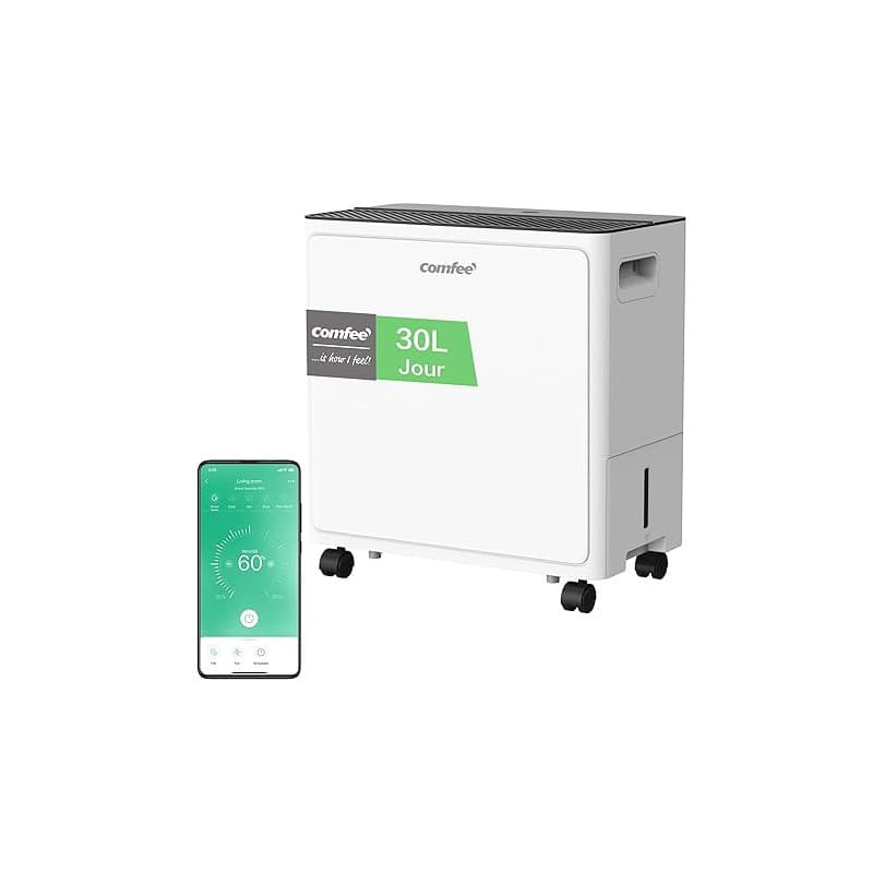 COMFEE' Déshumidificateur Puissant, Absorbe jusqu'à 30L/Jour, Sèche-linge, Mode confort, Réservoir 3L, Minuterie 24H, Idéal pour