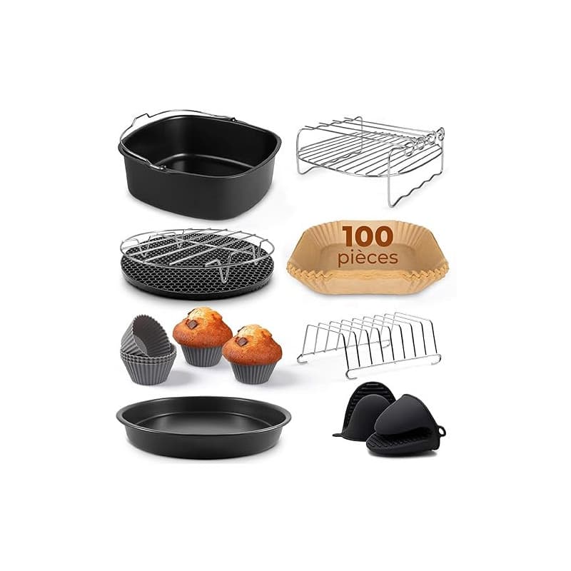 Fentic Accessoires Air Fryer – 19 pièces – Convient aux friteuses à air XL et XXL, Philips, Cosori 5,5L, Ninja, Cecotec, Tefal,
