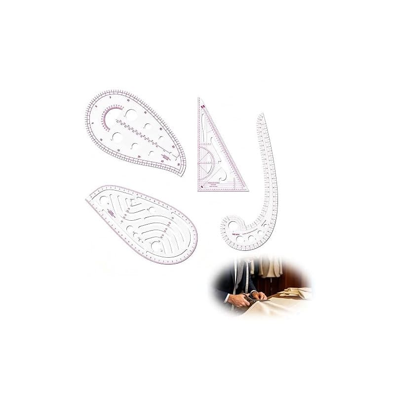Règle Couture Perroquet Kit 4 Pièces, Outils de Traçage pour Patrons de Vêtements, Courbe Française Métrique Souple en Plastique