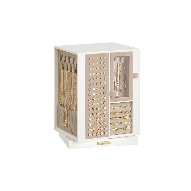 SONGMICS Boîte à Bijoux, Rotative à 360°, Coffret à Bijoux avec 4 Tiroirs, Rangement pour Accessoires, Colliers, Bracelets, Bagu
