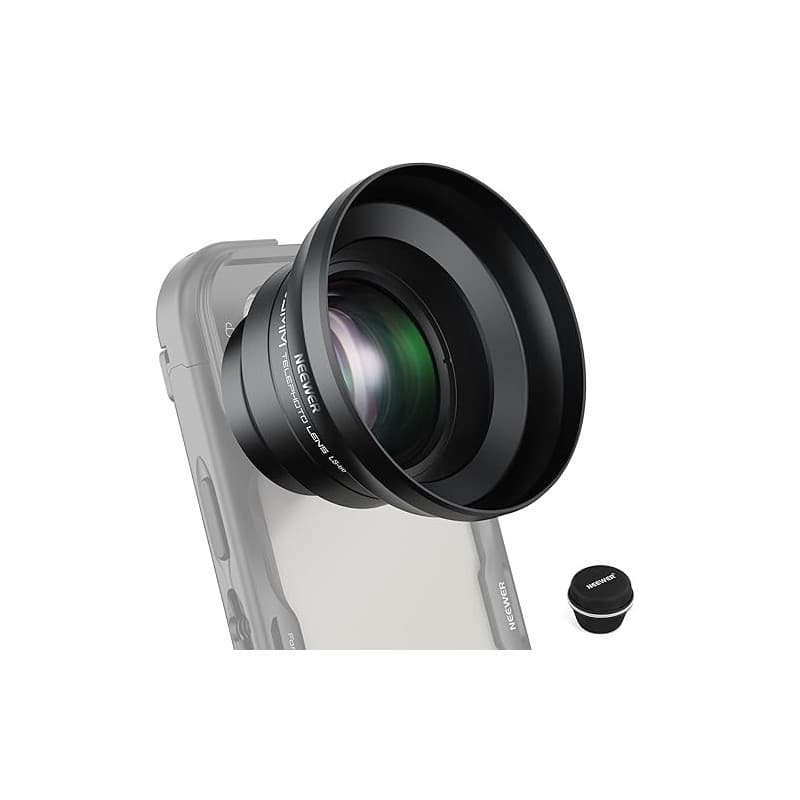 NEEWER Téléobjectif HD 65mm pour téléphone avec Pare-Soleil (Filetage 17mm), Plaque arrière, étui pour téléphone Portable, Zoom