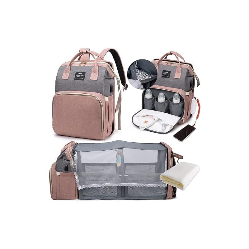 LEcylankEr Sac a Langer Bebe avec lit Bébé - Grand Sac à Dos à Langer avec Matelas à Langer et Sac Isolant, Moustiquaire et Port