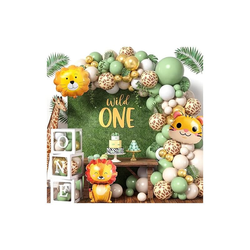 vamei Jungle Decoration Anniversaire 1 An Garcon Fille Safari Deco Anniversaire 1 An avec Arche Ballon Aluminium Animaux Jungle