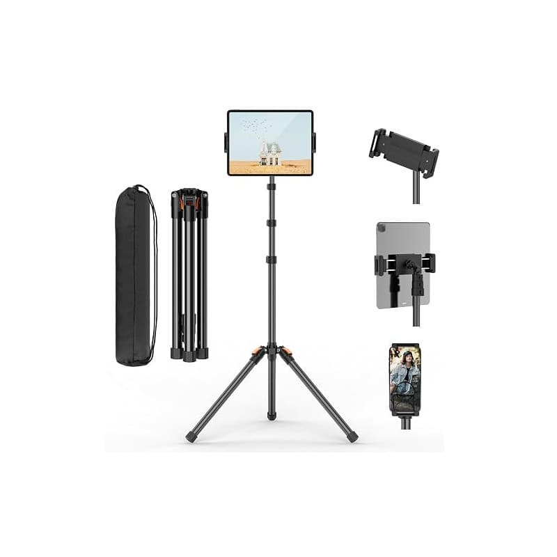 XXZU 182CM Support de Trépied pour Tablette, Trépied pour Téléphone Rotatif à 360° Support Tablette Lit Réglable en Hauteur Plia