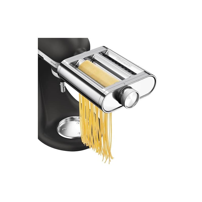 KitchenAid Accessoire Pâtes 3-en-1 Métal, Laminoir, Coupe-Spaghetti et Coupe-Fettuccine, Compatible Robots KitchenAid, Acier Ino