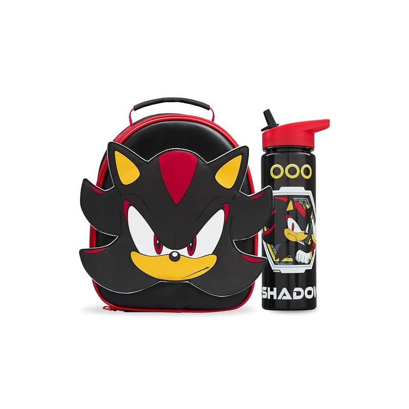 Sonic the Hedgehog 3D Sac Isotherme Repas et Gourde Enfant Set, Shadow Lunch Bag Isotherme avec Fermeture Éclair et Sans BPA Gou