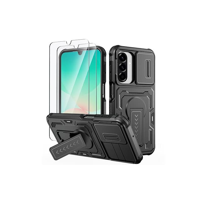 Lanhiem Coque pour Samsung Galaxy A17 5G/A26 5G/A16 5G 4G avec 2 Verre Trempé, Lentille Coulissante Couverture et Support, Antic