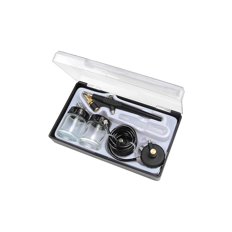 Michelin Kit Aérographe Compact avec Tuyau, 2 Bidons de Peinture, Mallette de Transport Incluse, Pression Maximale 1-2 Bar, Noir