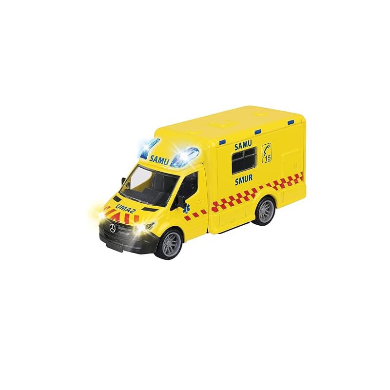 Majorette - Grand Series - Mercedes Ambulance - 15cm (Echelle 1/43ème) - Sons et Lumières - Dès 3 Ans - 213712001002, Jaune