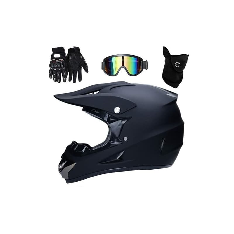 UIGJIOG Casque de Moto pour Enfant Motocross Cross Off-Road D. O. T Homologué Noir Adulte Casque Cross avec Gants/Lunettes/Masqu