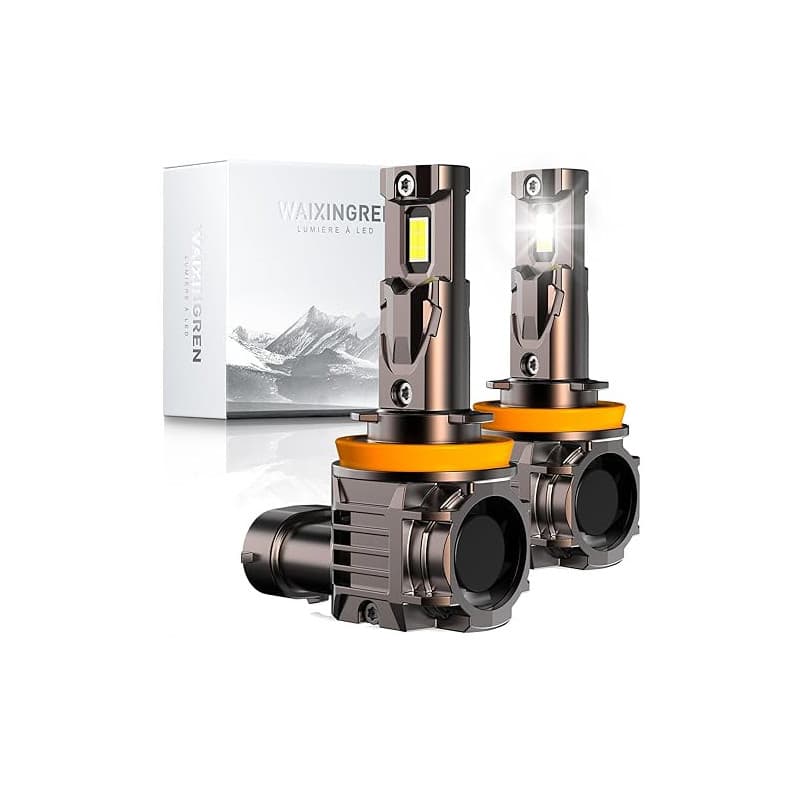 WAIXINGREN Ampoule H11 LED 36000LM, 120W, 6500K Lumière Blanche, Remplacement pour Halogènes, 1:1 Taille Halogène, Plug and Play