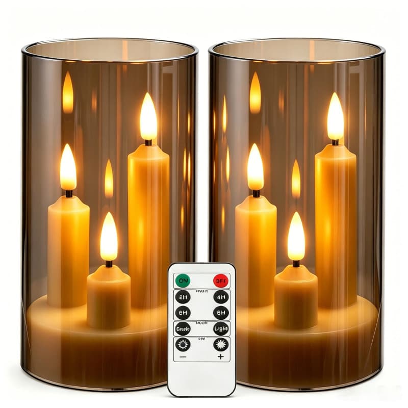 2 Bougies LED à Tige 3 Cœurs, Coque en Acrylique Transparent Gris, Bougies Sans Flamme avec Télécommande, Effet de Flamme Réalis