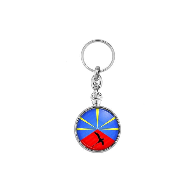 BADGMANIA | Porte clés Métal Ile de la Réunion 974 Paille en Queue | Drapeau Réunionais | Logo 33mm 2 faces