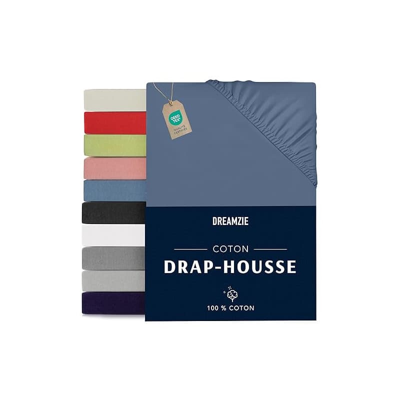 Dreamzie - Drap Housse 120x200 - Bleu - 100% Jersey Coton Certifié Oeko Tex -Drap Housse 120x200 Coton
