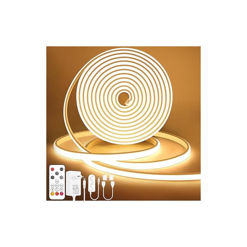 Lamomo Ruban LED COB, Blanc Chaud 5M Bandeau Led avec télécommande, IP65 étanche, Flexible, 3000K, Largeur 10mm, Dimmable, Silic