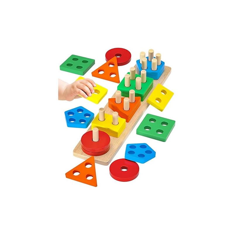 Uping Jouet Bebe 1 2 3 Ans Jeux Montessori Enfant 1 2 3 Ans Jeu Educatif en Bois Puzzle à Empiler et de Tri Cadeau Garçon Fille