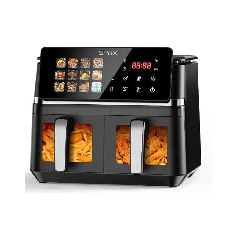 Air Fryer LVTETIA BW-IP8018D, double panier avec fenêtre, Friteuse sans huile grande capacité 9L, 2000W, 12 programmes intuitifs