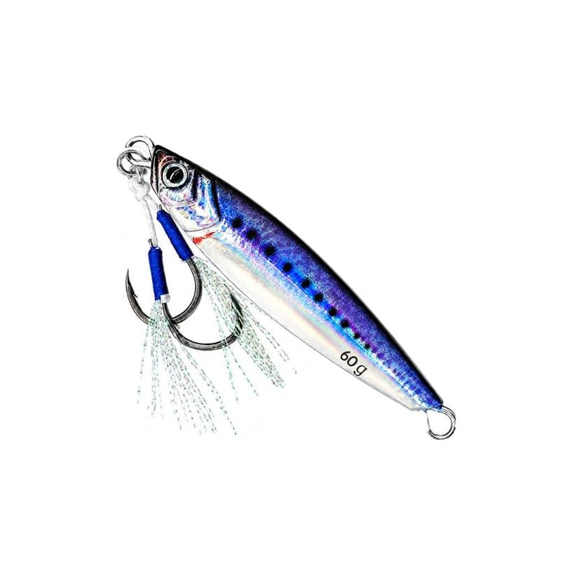 Jig Pêche Mer Sardine 20/40/60 g – Leurre Métallique pour Bord, Bateau et Shore Jigging avec Double Assist Hook