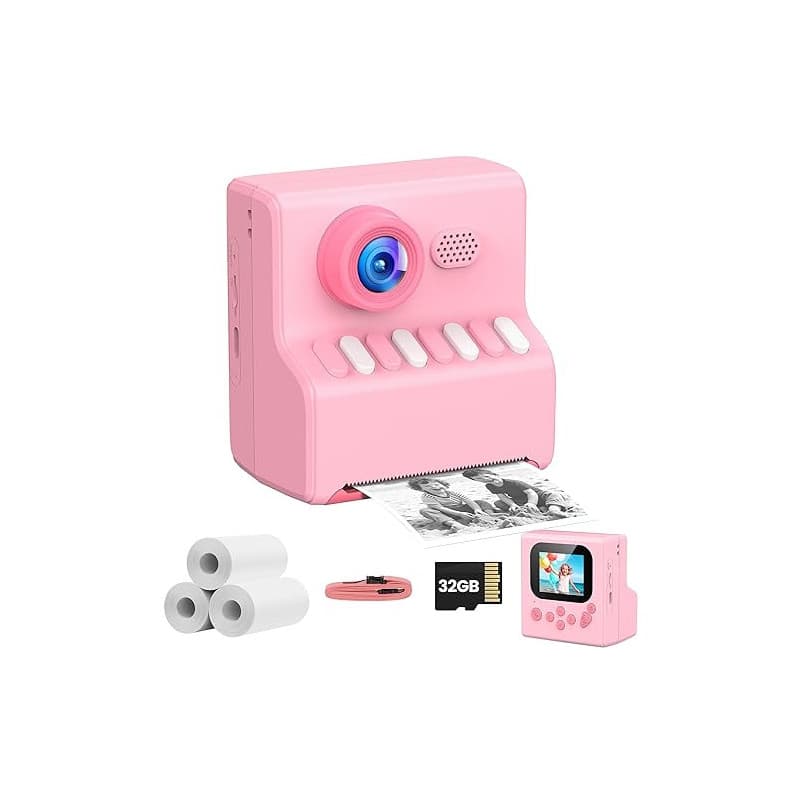 Appareil Photo Enfant Instantané Rose: HODDRCCN 1080P Appareil Photo Instantané - Carte 32GB - Jouet Cadeau pour Filles Garçons