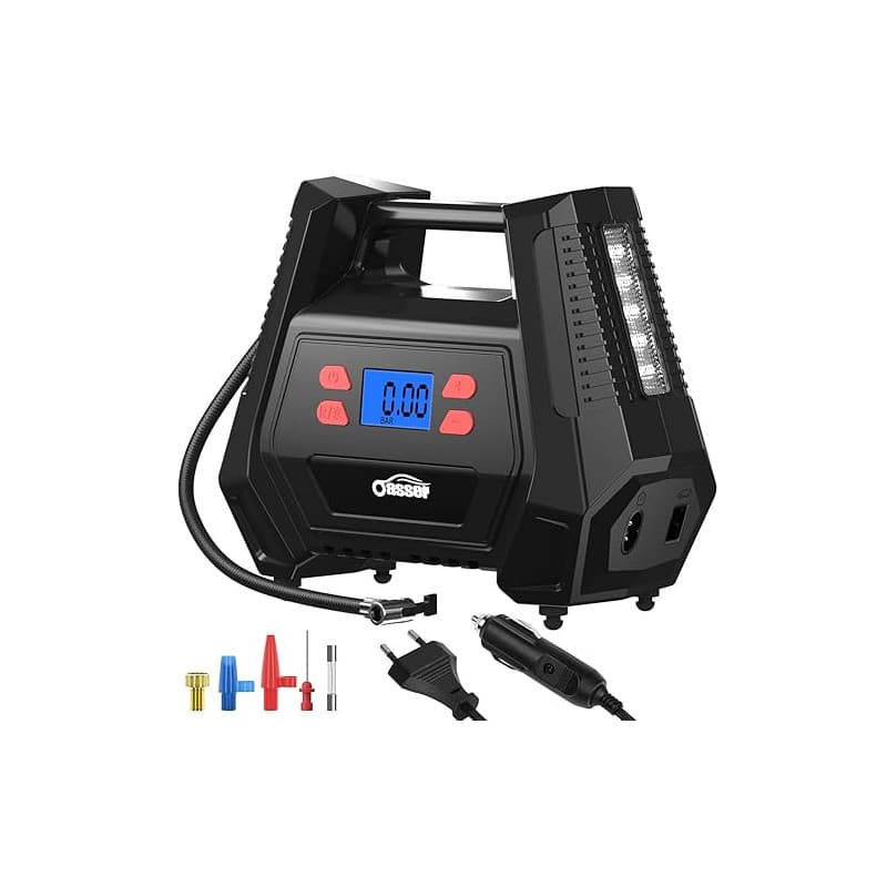 Oasser Compresseur Voiture Compresseur à Air Portatif 12v 220V Gonfleur Pneus Voiture AC/DC Double Alimentation Maison ou Allume