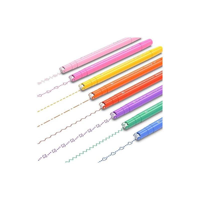 AECHY Stylos à Courbes Colorées pour la Prise de Notes, Marqueurs à Double Pointe avec 8 Formes de Courbes Différentes & 8 Coule