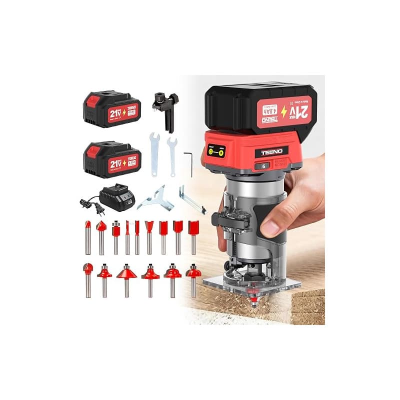 Rabot à bois sans fil 20V, mini défonceuse portable avec 2 batteries de 4,0 Ah et moteur sans balais, 6 vitesses variables jusqu