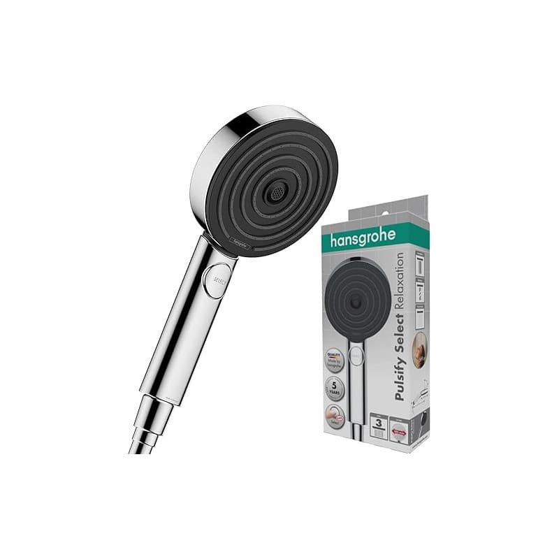 Hansgrohe Pommeau de Douche Pulsify Select S, Douchette à Main 105 mm Diamètre, 3 Types de Jet (Relaxation), Chromé, 24110000