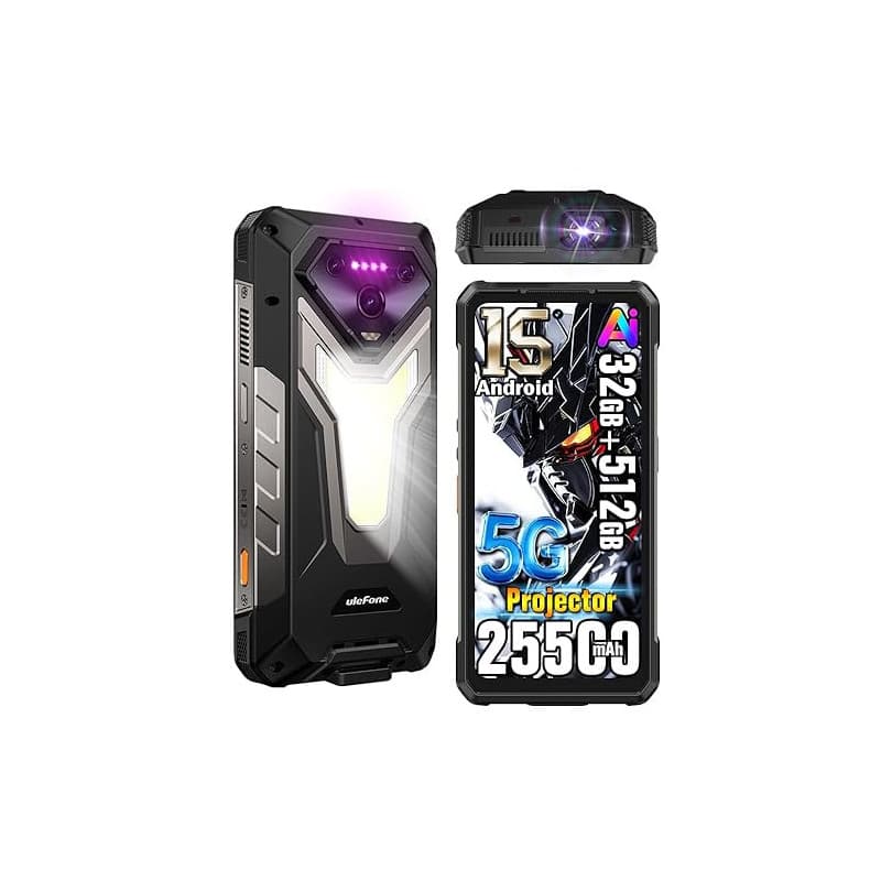 Ulefone Armor 34 Pro Plus 5G Téléphone Portable Incassable avec Projecteur,MTK 7400X 32Go+512Go/2TB,25500mAh Android 15 Smartpho