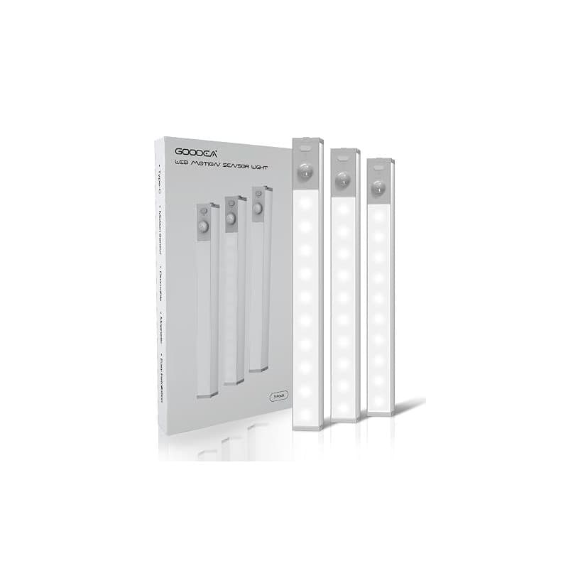GOODEA Lampe de Placard LED Rechargeable 18cm Sans Fil,3 Pcs Réglette LED Lumiere Armoire Détecteur de Mouvement Pour Armoire à