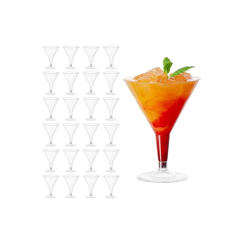 MATANA 48 Élégants Verres à Martini en Plastique Transparent pour Cocktails & Desserts, 210ml - Anniversaires, Mariages, Buffets