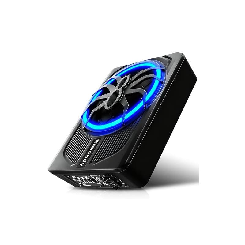 Rimoody Caisson de Basse pour Voiture, 10 Pouces, 1000W Max, 400W RMS, Profil Bas, Contrôle de Phase 0-180°, Boost de Basses 0-1