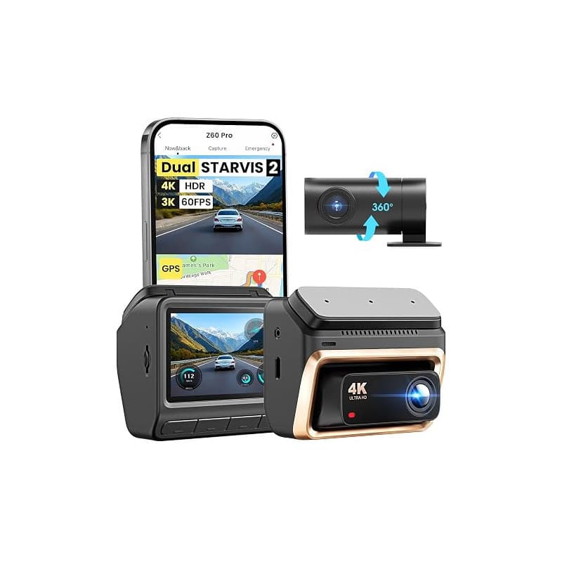 DDPAI Z60 Pro Dashcam Voiture Avant Arrière, 4K+1080P Dual STARVIS 2 HDR, Vision Nocturne AI-ISP, 4G LTE Dash Cam, WiFi 5GHz GPS