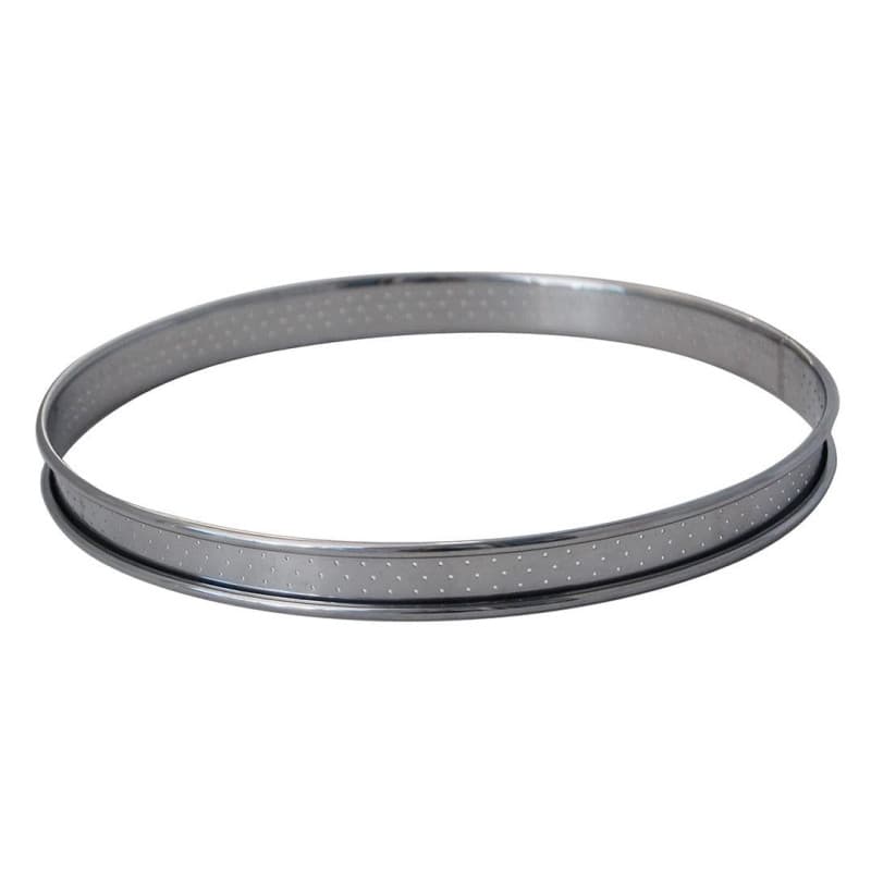 De Buyer - Cercle à tarte rond en inox perforé et bord roulé - 6 x 2 cm - Technologie AIR SYSTEM, Micro-Perforations pour Cuisso